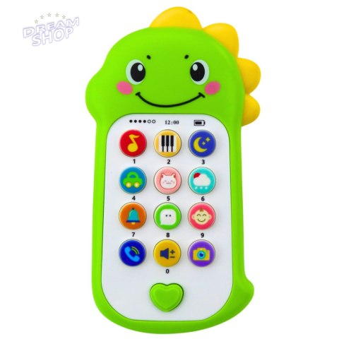 Interaktywny Telefon Edukacyjny Dla Malucha Dźwięki Melodie Dinozaur Zielony