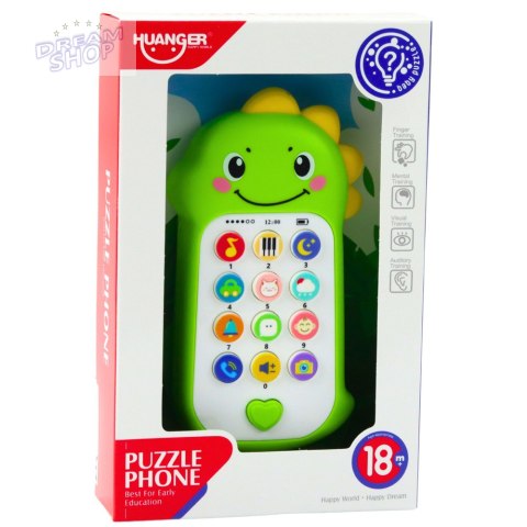 Interaktywny Telefon Edukacyjny Dla Malucha Dźwięki Melodie Dinozaur Zielony