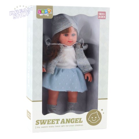 Lalka W Niebieskiej Sukience Czapeczka Sweterek Rękawiczki Czapka 36,5cm