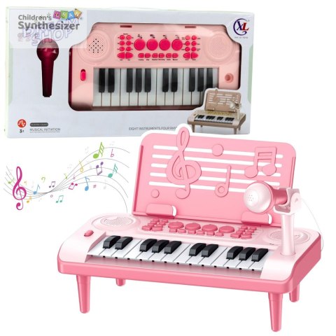 Elektroniczne Pianinko Edukacyjne Z Podstawką Na Nuty Mikrofon 24K Różowe
