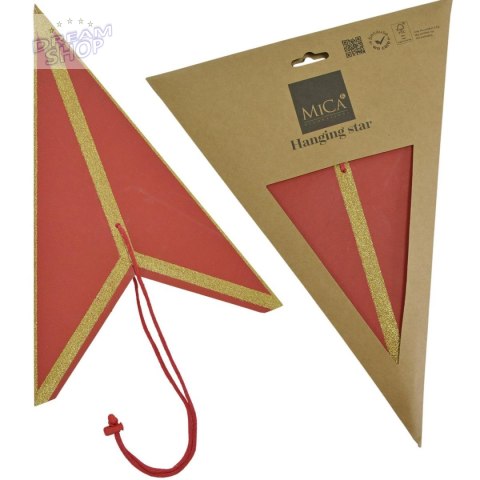 GWIAZDA DEKORACYJNA WISZĄCA PAPIEROWA FSC 14x45CM CZERWONA 7 RAMION MICA