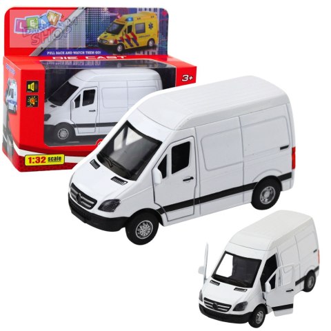 Samochód Dostawczy Metalowy Z Napędem Pull Back Światła Dźwięki Biały 1:32