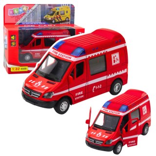 Samochód Strażacki Metalowy Napęd Pull Back Światła Dźwięki Czerwony 1:32