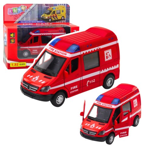 Samochód Strażacki Metalowy Napęd Pull Back Światła Dźwięki Czerwony 1:32