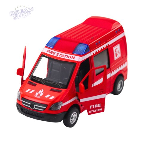 Samochód Strażacki Metalowy Napęd Pull Back Światła Dźwięki Czerwony 1:32