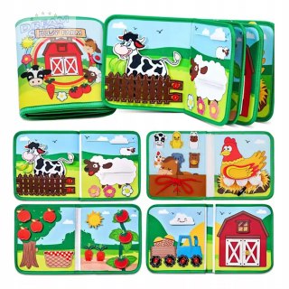 Sensoryczna filcowa książeczka dla dzieci farma zwierzątka na rzepy Montessori