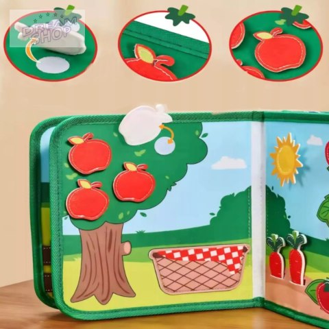 Sensoryczna filcowa książeczka dla dzieci farma zwierzątka na rzepy Montessori