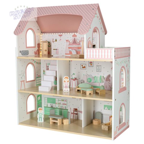 Domek dla lalek drewniany LULILO Peonio 70cm LED róż