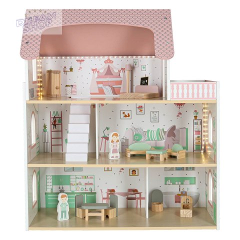 Domek dla lalek drewniany LULILO Peonio 70cm LED róż