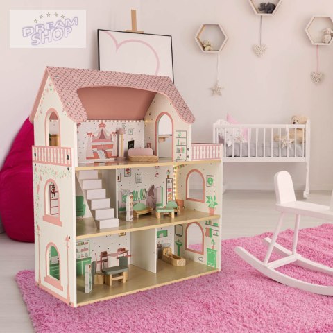 Domek dla lalek drewniany LULILO Peonio 70cm LED róż