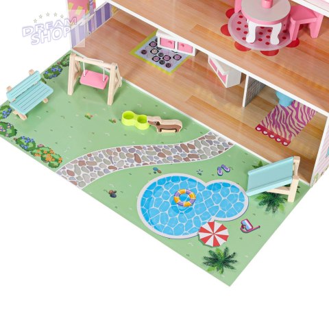 Domek dla lalek drewniany Lulilo Gardeno z ogródkiem mebelki 70cm różowy LED