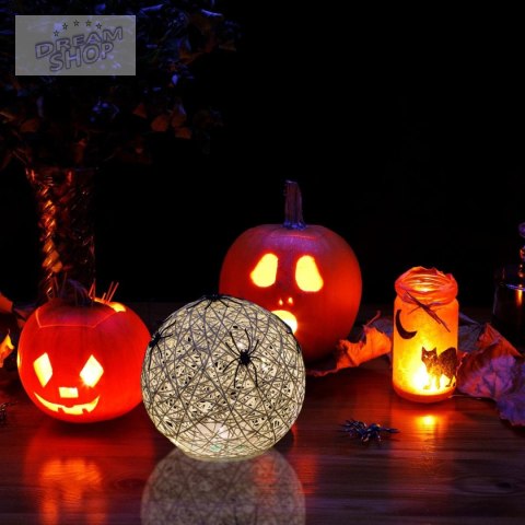 KULA DEKORACYJNA LAMPKA Z PAJĄKIEM LED 15CM HALLOWEEN BIAŁA