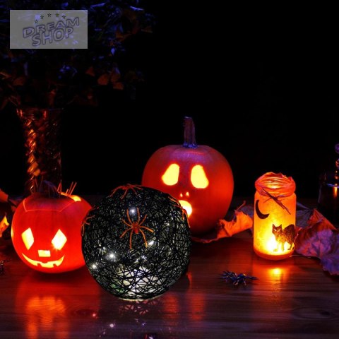 KULA DEKORACYJNA LAMPKA Z PAJĄKIEM LED 15CM HALLOWEEN CZARNY