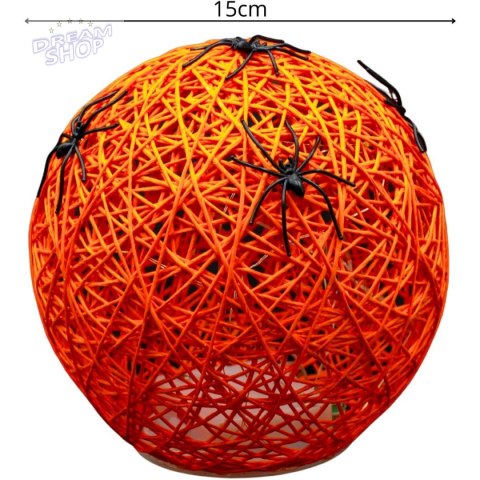 KULA DEKORACYJNA LAMPKA Z PAJĄKIEM LED 15CM HALLOWEEN POMARAŃCZOWY