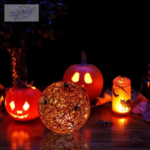 KULA DEKORACYJNA LAMPKA Z PAJĄKIEM LED 15CM HALLOWEEN POMARAŃCZOWY