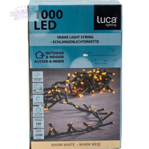 LAMPKI CHOINKOWE ŁAŃCUCH ŚWIETLNY 1000 LED TIMER CIEPŁY BIAŁY LUCA