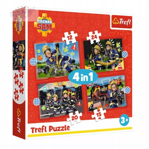 Puzzle 4w1 Strażak Sam, Przygody Strażaka Sama 4 układanki Trefl 34632