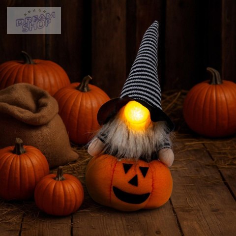 FIGURKA DEKORACYJNA NA DYNI 35CM LED HALLOWEEN POMARAŃCZOWY