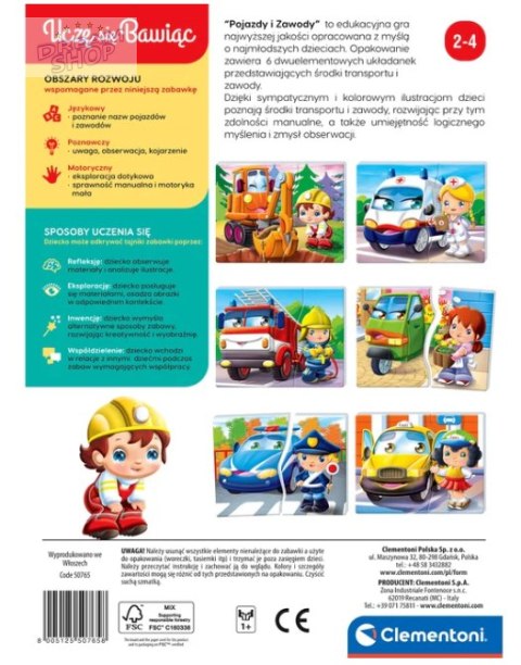 Gra edukacyjna Pojazdy i Zawody Uczę się Bawiąc Język Polski Clementoni 50765