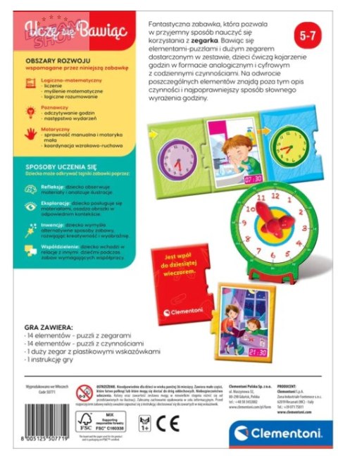 Gra edukacyjna Puzzle Która Jest Godzina? Zegarek Uczę się Bawiąc Język Polski Clementoni 50771