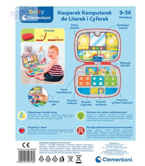 Interaktywny Laptop Komputerek Kacperek do Literek i Cyferek Język Polski Clementoni 50716 Interaktywny Laptop Komputerek Kacperek do Literek i Cyferek Język Polski Clementoni 50716