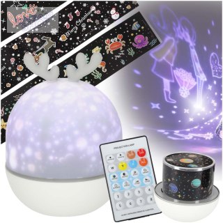 Lampka nocna projektor gwiazd LED USB obrotowy 6 motywów pilot renifer