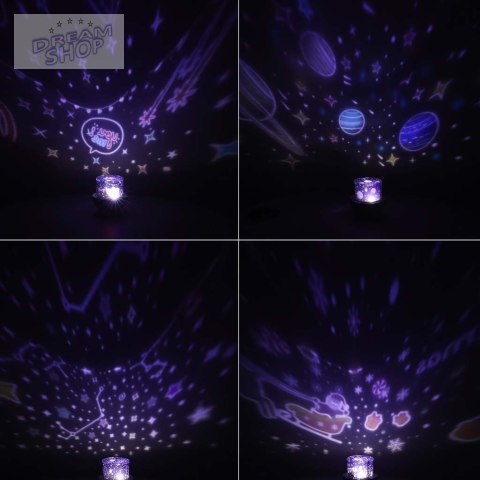 Lampka nocna projektor gwiazd LED USB obrotowy 6 motywów pilot renifer
