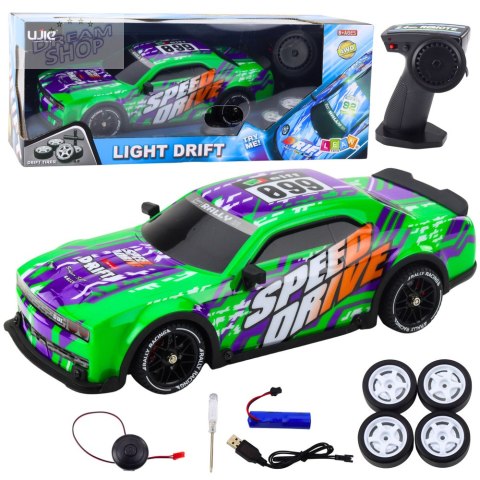 Auto Sportowe Zdalnie Sterowane RC Podświetlana Karoseria Drift Zielone
