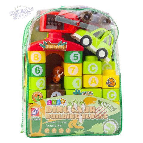 Klocki Konstrukcyjne Edukacyjne W Plecaku Dinozaury Cyfry Litery 49 el.
