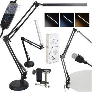 Lampka na biurko biurkowa LED USB obrotowy wysięgnik 2 sposoby mocowania