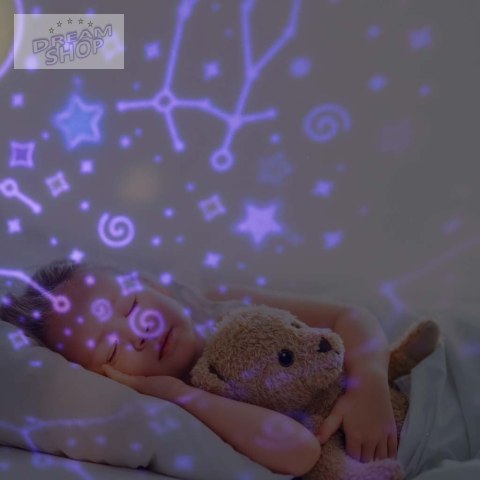 Lampka nocna projektor gwiazd LED USB obrotowy 6 motywów pilot królik