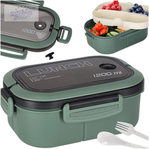 Lunch box śniadaniówka pudełko śniadaniowe z przegródkami dzielone 1200ml zielone