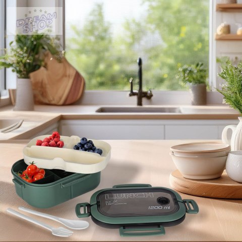 Lunch box śniadaniówka pudełko śniadaniowe z przegródkami dzielone 1200ml zielone