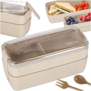 Lunch box śniadaniówka pudełko śniadaniowe z przegródkami dzielone 750ml beżowe