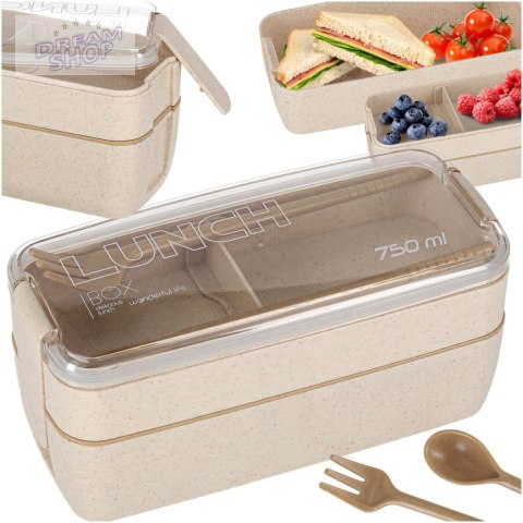 Lunch box śniadaniówka pudełko śniadaniowe z przegródkami dzielone 750ml beżowe