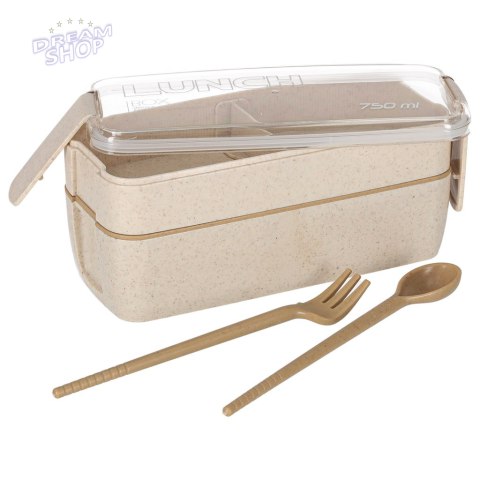 Lunch box śniadaniówka pudełko śniadaniowe z przegródkami dzielone 750ml beżowe