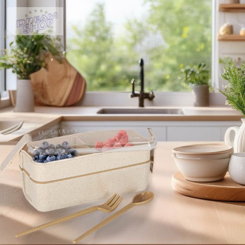 Lunch box śniadaniówka pudełko śniadaniowe z przegródkami dzielone 750ml beżowe