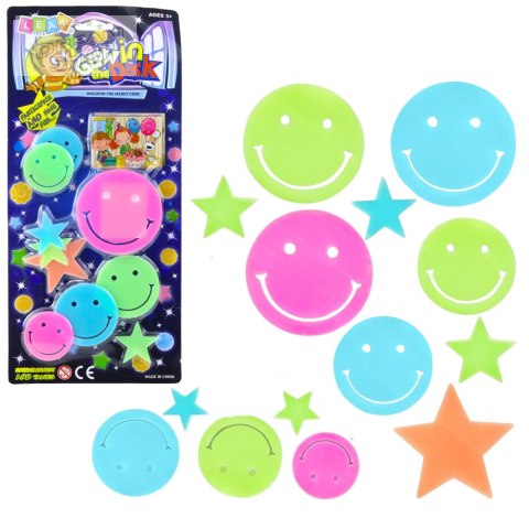 Naklejki Fluorescencyjne Świecące Na Ścianę Buźki Gwiazdki Kolorowe 10 el.