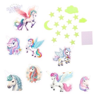 Naklejki Fluorescencyjne Świecące Na Ścianę Jednorożce Gwiazdki