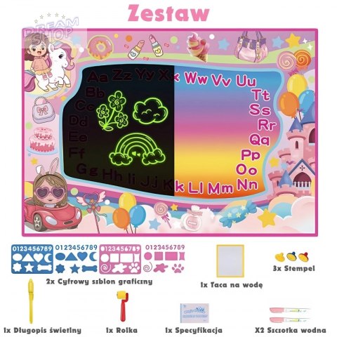 WOOPIE Mata Wodna do Malowania 2w1 XXL 100x70cm Świeci w Ciemności