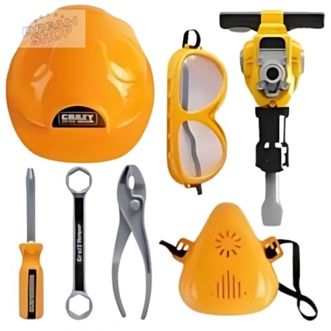 WOOPIE Zestaw Narzędzi Małego Majsterkowicza Gogle Kask Młot Pneumatyczny 21el.