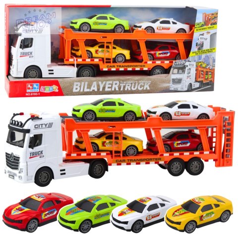 Zestaw Ciężarówka Lora Laweta 4 Autka Otwierane Drzwi Światła Dźwięki