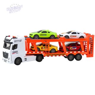 Zestaw Ciężarówka Lora Laweta 4 Autka Otwierane Drzwi Światła Dźwięki