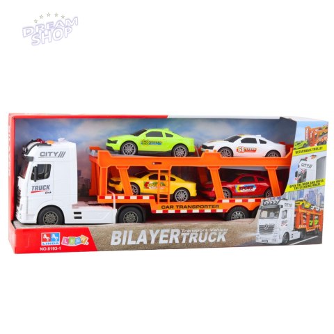 Zestaw Ciężarówka Lora Laweta 4 Autka Otwierane Drzwi Światła Dźwięki