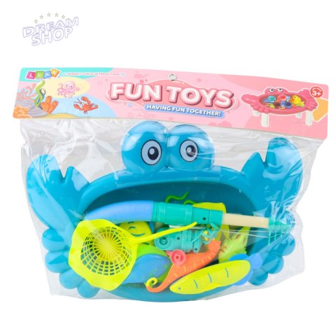 Zestaw Do Łowienia Rybek Stolik Krab 10 Rybek Wędka Sitko Niebieski