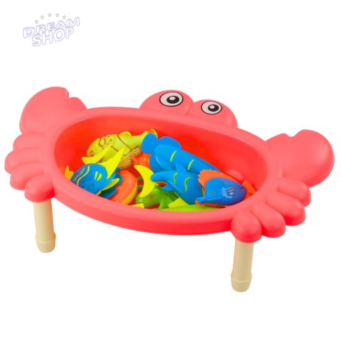 Zestaw Do Łowienia Rybek Stolik Krab 10 Rybek Wędka Sitko Różowy