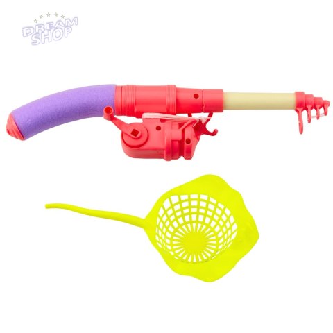 Zestaw Do Łowienia Rybek Stolik Krab 10 Rybek Wędka Sitko Różowy