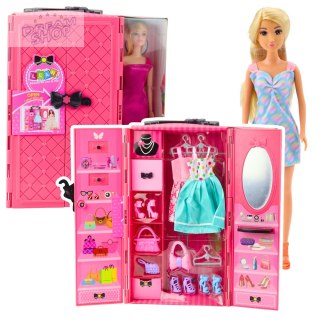 Zestaw Lalka Z Szafą Akcesoria Różowa Ubrania Dodatki Moda Przebieranki