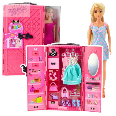 Zestaw Lalka Z Szafą Akcesoria Różowa Ubrania Dodatki Moda Przebieranki