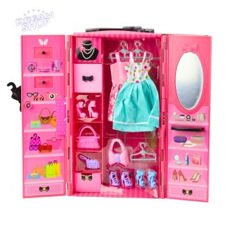 Zestaw Lalka Z Szafą Akcesoria Różowa Ubrania Dodatki Moda Przebieranki